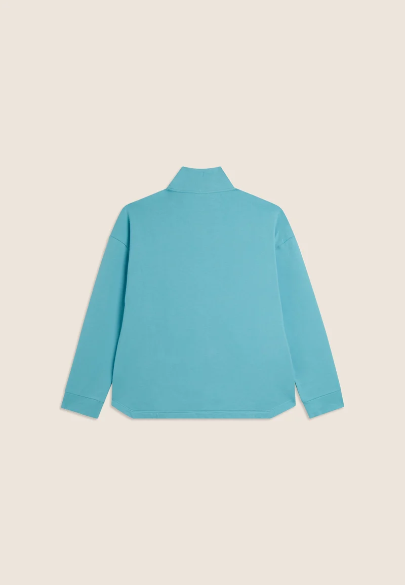High-necked zip sweatshirt with asymmetrical bottom - Milky Blue