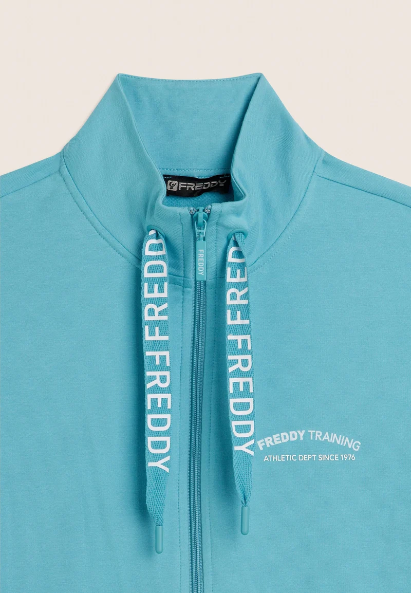 High-necked zip sweatshirt with asymmetrical bottom - Milky Blue