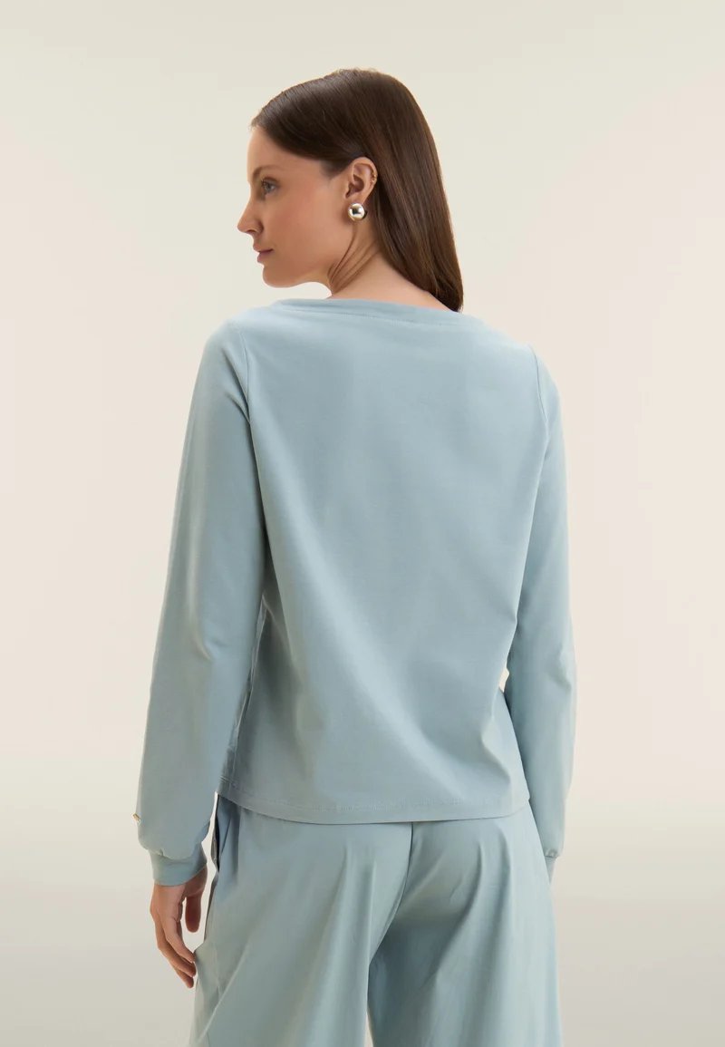 Crew neck sweatshirt with floral embroidery - Arona Blue