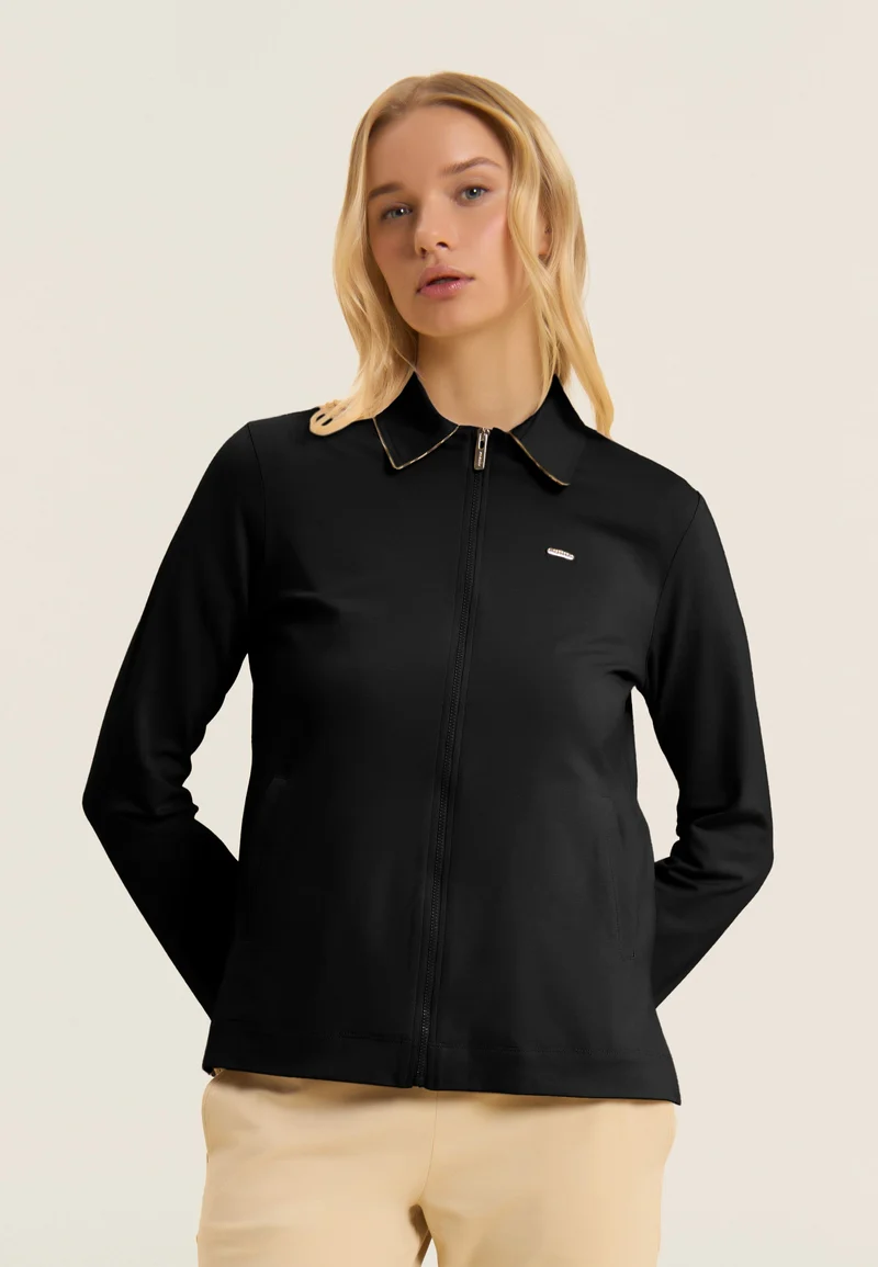 Zip sweatshirt with shirt collar and animal inserts - Black