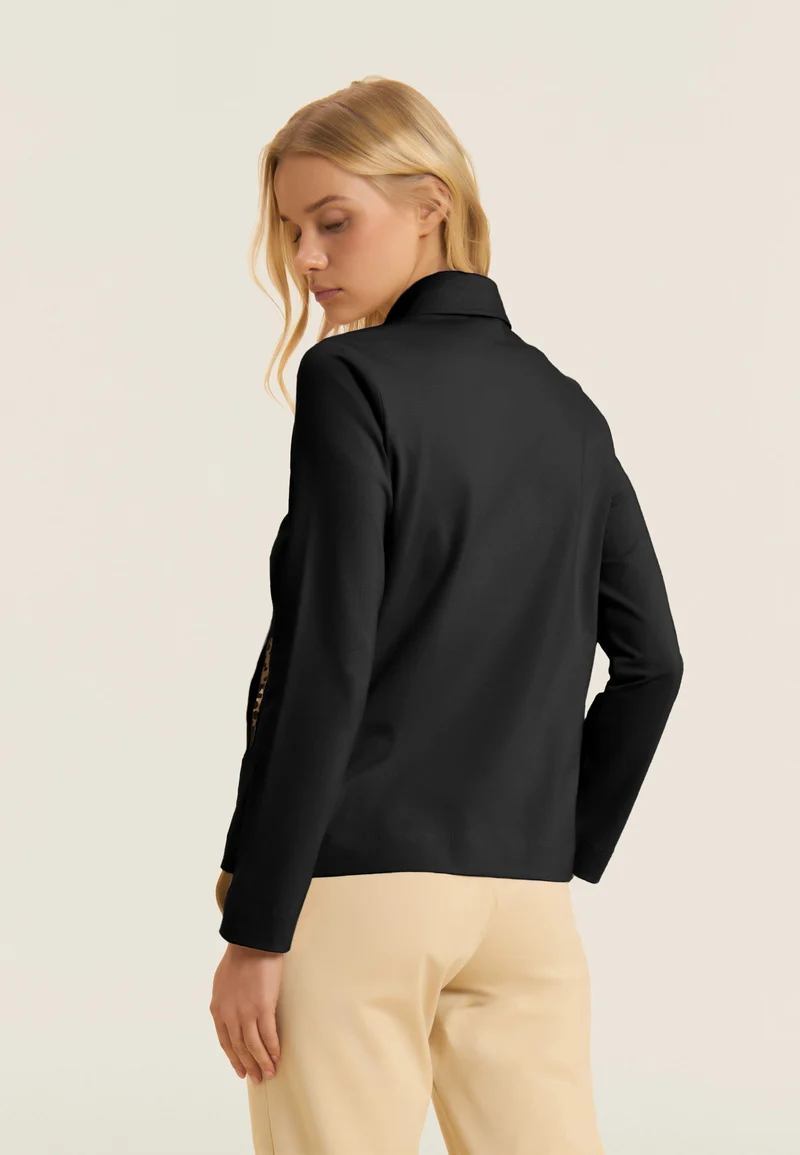 Zip sweatshirt with shirt collar and animal inserts - Black
