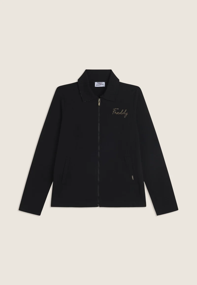 Zip sweatshirt with shirt collar and animal inserts - Black
