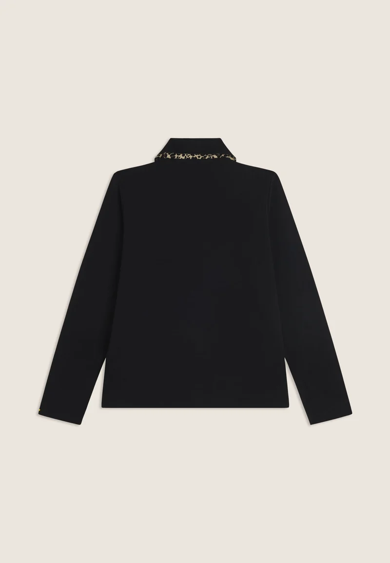 Zip sweatshirt with shirt collar and animal inserts - Black
