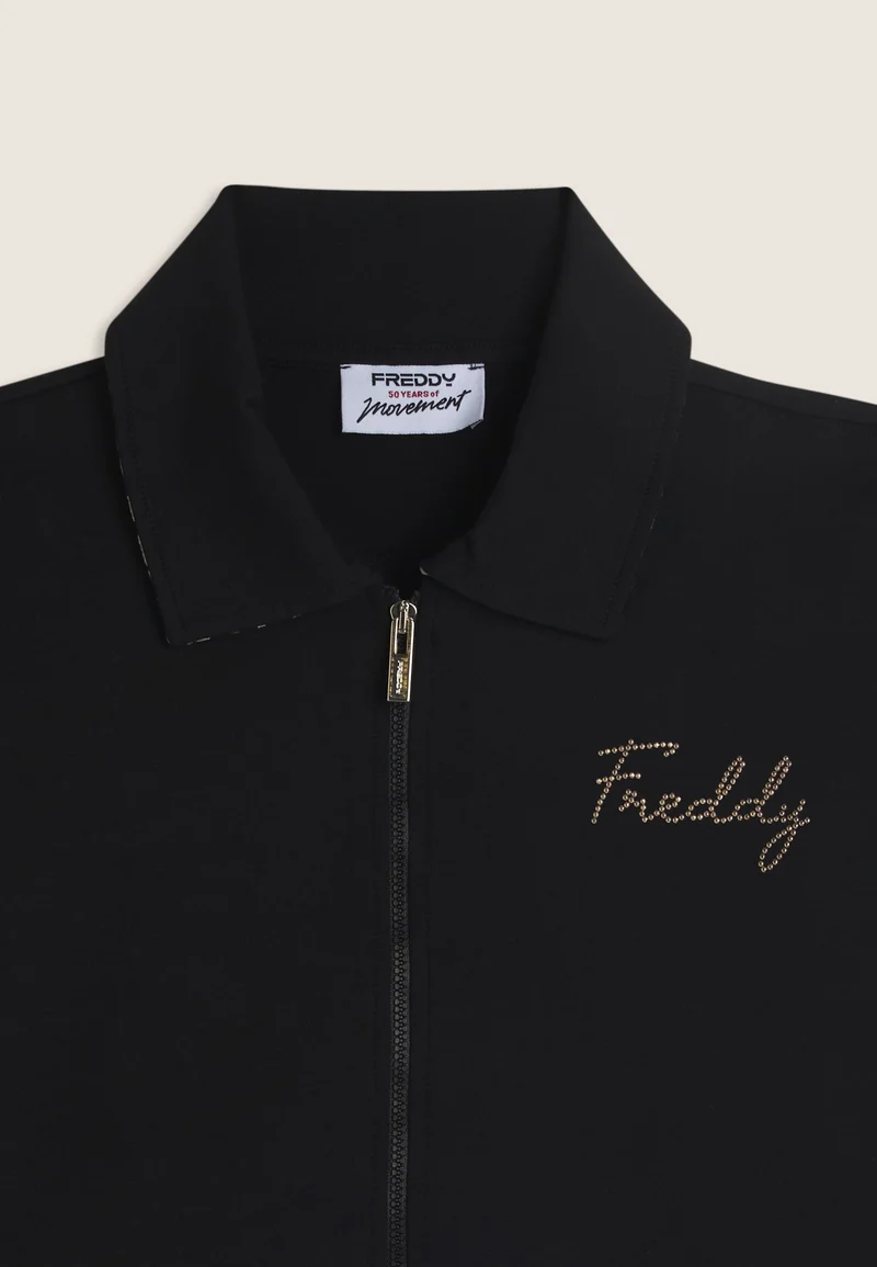 Zip sweatshirt with shirt collar and animal inserts - Black