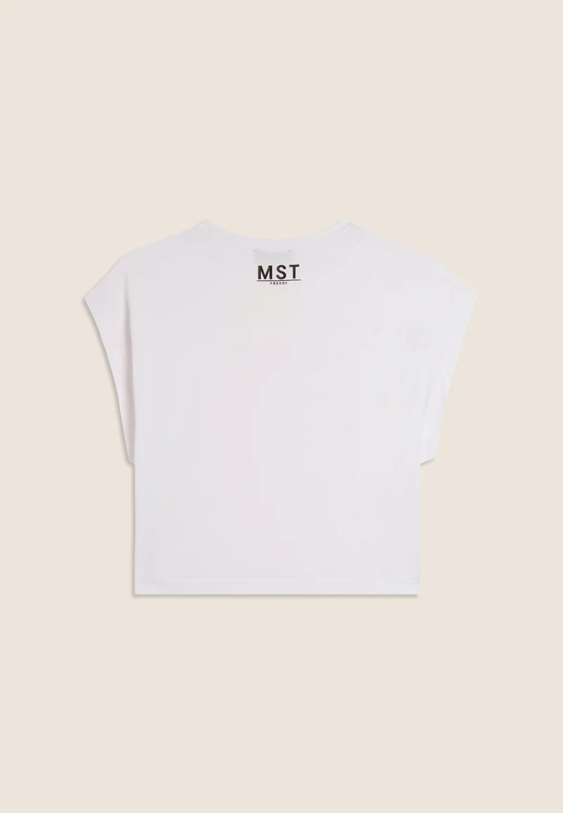 Short-sleeved t-shirt, cropped, with MST FREDDY prints - Optical White
