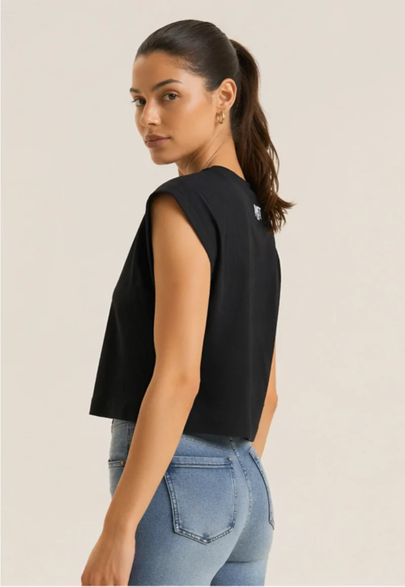 Short-sleeved t-shirt, cropped, with MST FREDDY prints - Black