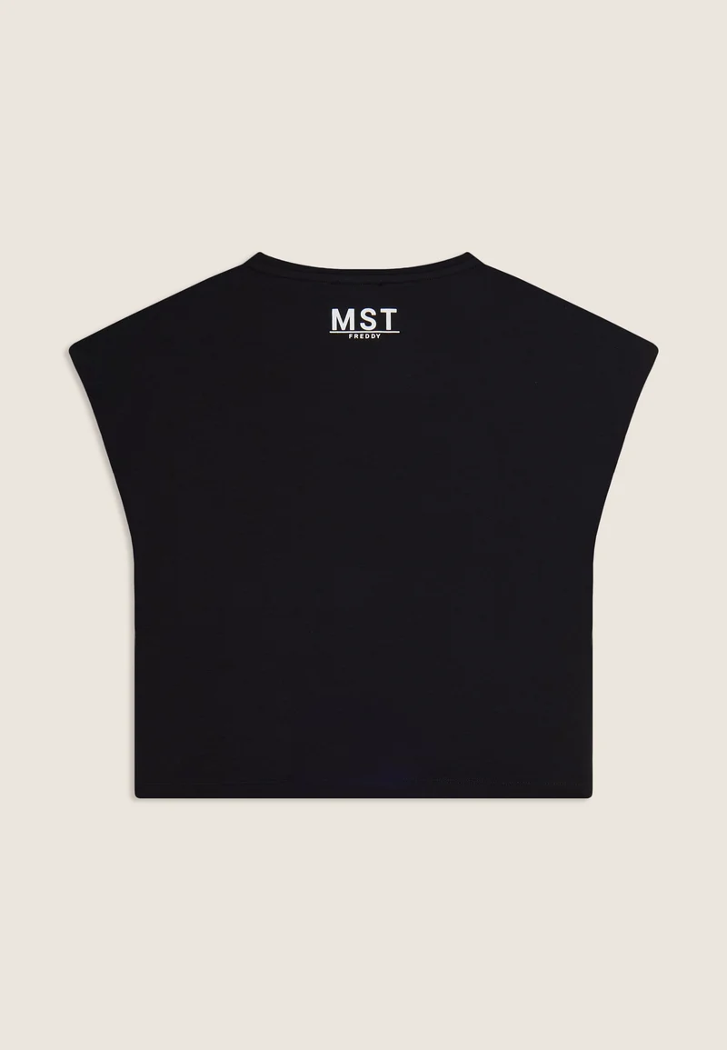 Short-sleeved t-shirt, cropped, with MST FREDDY prints - Black
