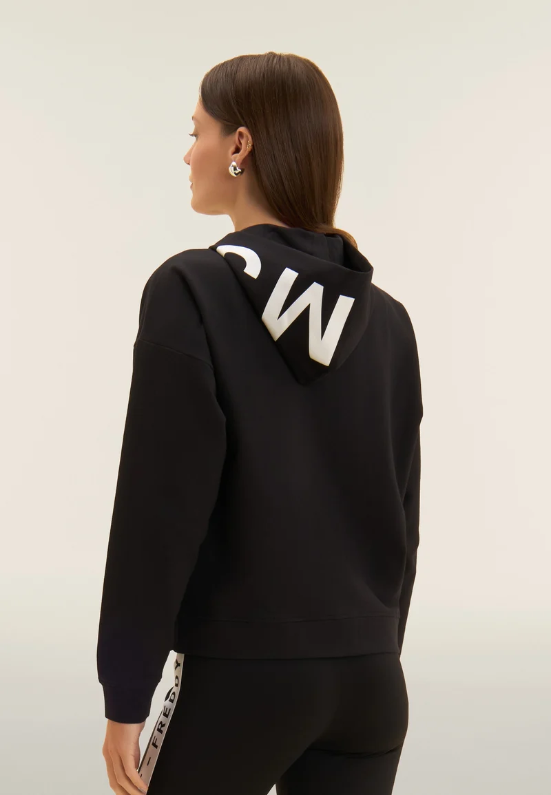 Cropped zip hoodie with MST print - Black