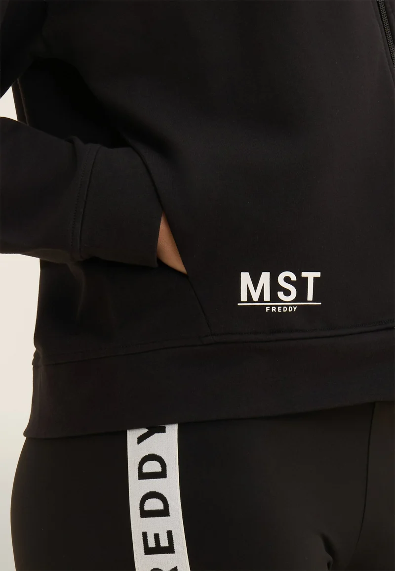 Cropped zip hoodie with MST print - Black
