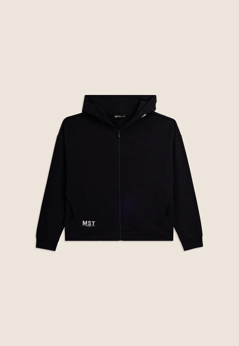 Cropped zip hoodie with MST print - Black