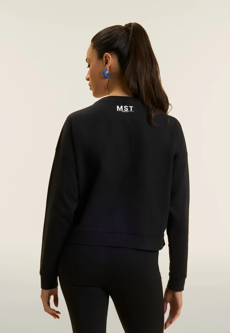 Cropped crew neck sweatshirt with MST maxi print - Black