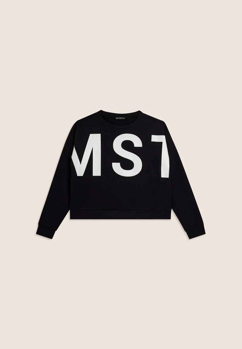 Cropped crew neck sweatshirt with MST maxi print - Black