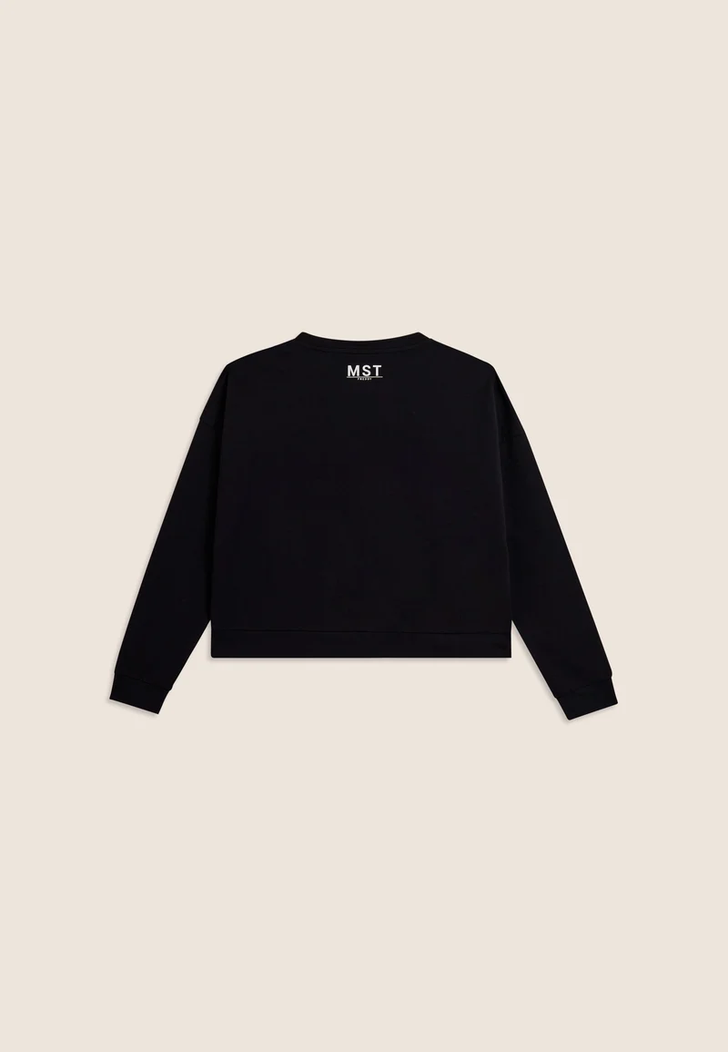 Cropped crew neck sweatshirt with MST maxi print - Black