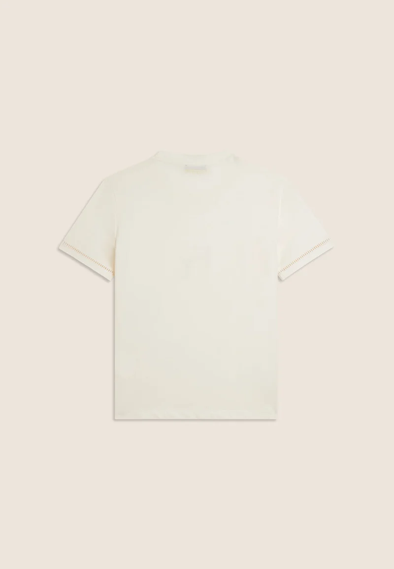Crew neck t-shirt with perforated logo embroidery - Egret White