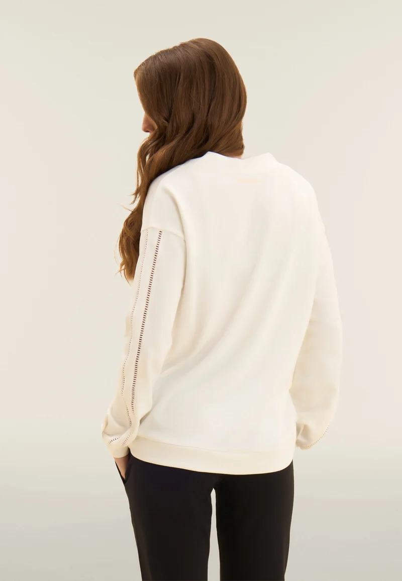 V-neck sweatshirt with dropped shoulder and embroidered details - Egret White