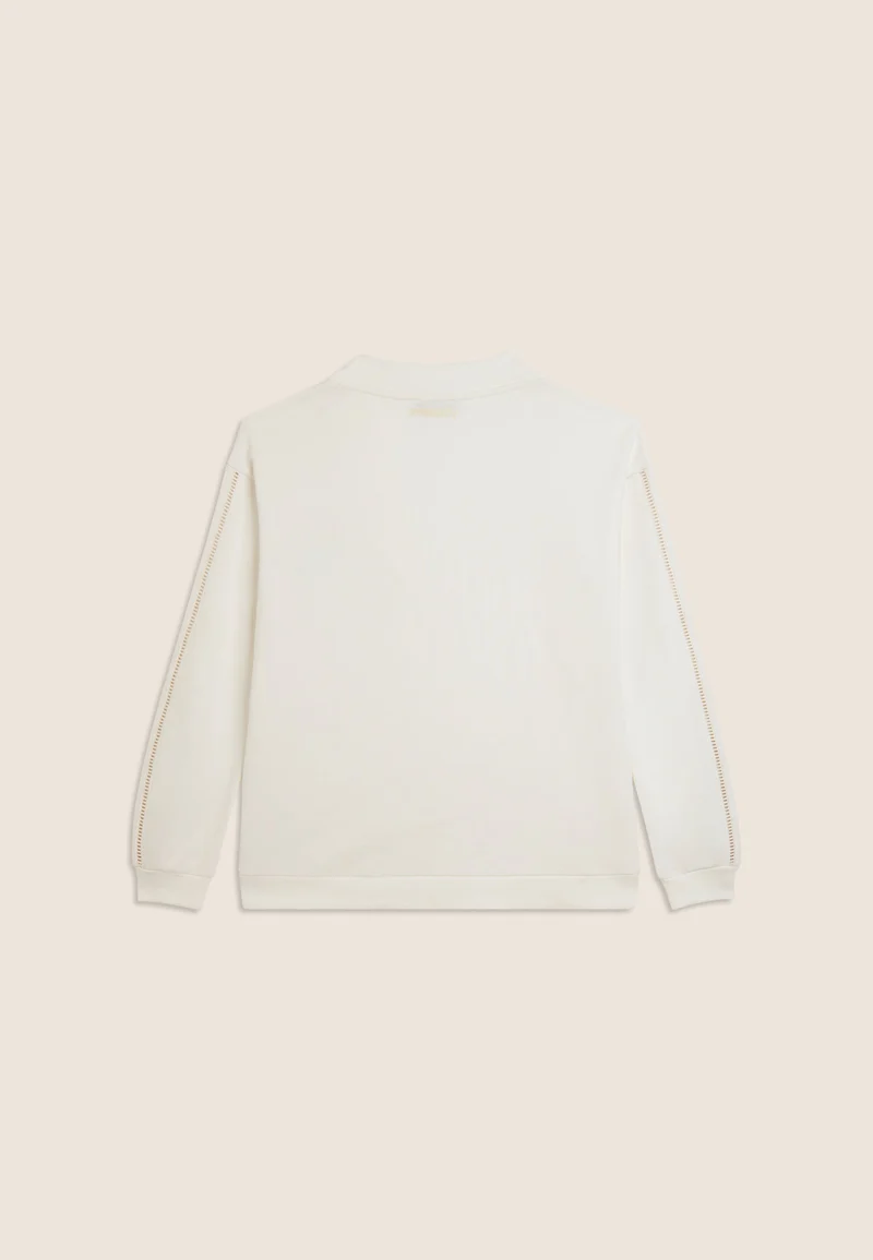 V-neck sweatshirt with dropped shoulder and embroidered details - Egret White