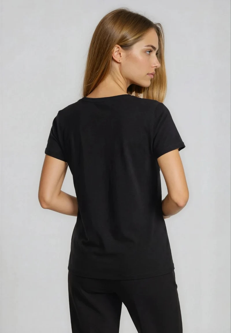 Short sleeve t-shirt with cut out detail and rhinestones - Black