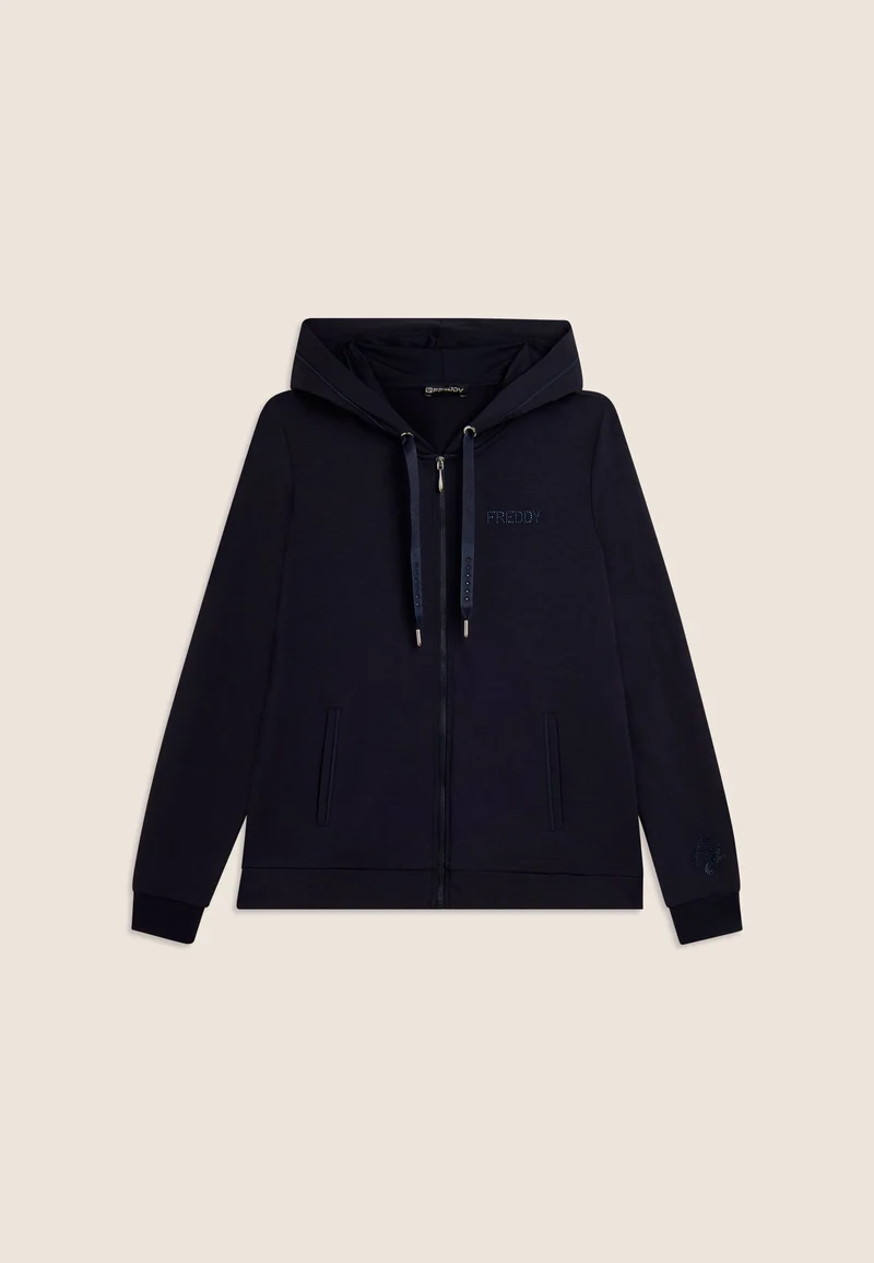 Zip hoodie with FREDDY logo in rhinestones - Dark Sapphire Blue
