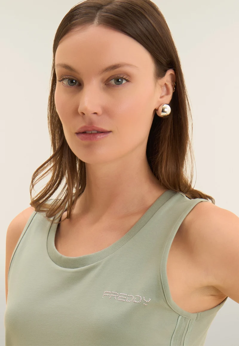 Regular tank top with FREDDY logo and elastic inserts - Iceberg Green