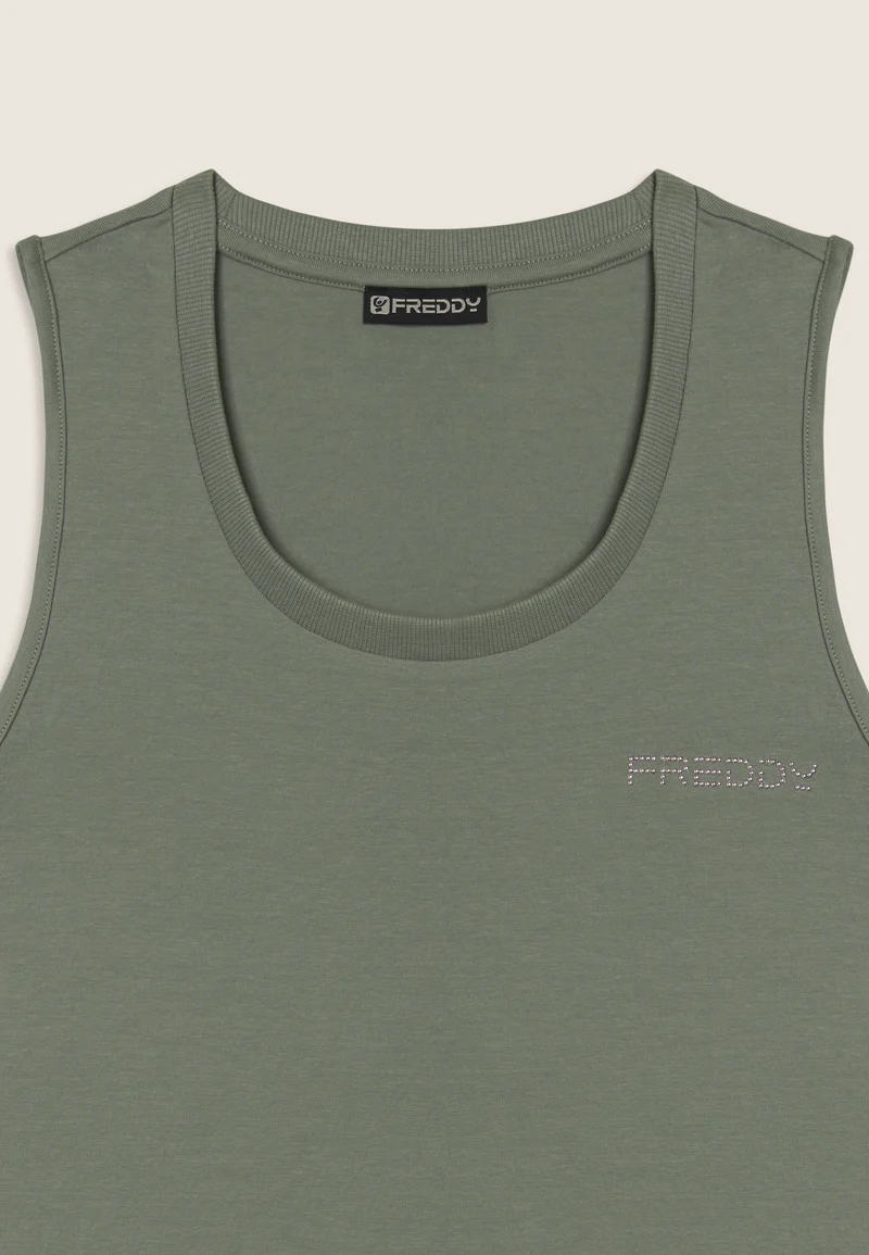 Regular tank top with FREDDY logo and elastic inserts - Iceberg Green