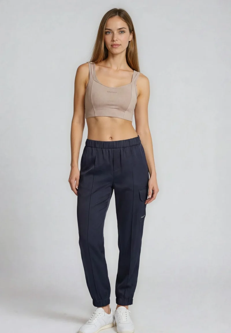 Silk-effect cargo trousers with elasticated bottom - Dark Sapphire Blue