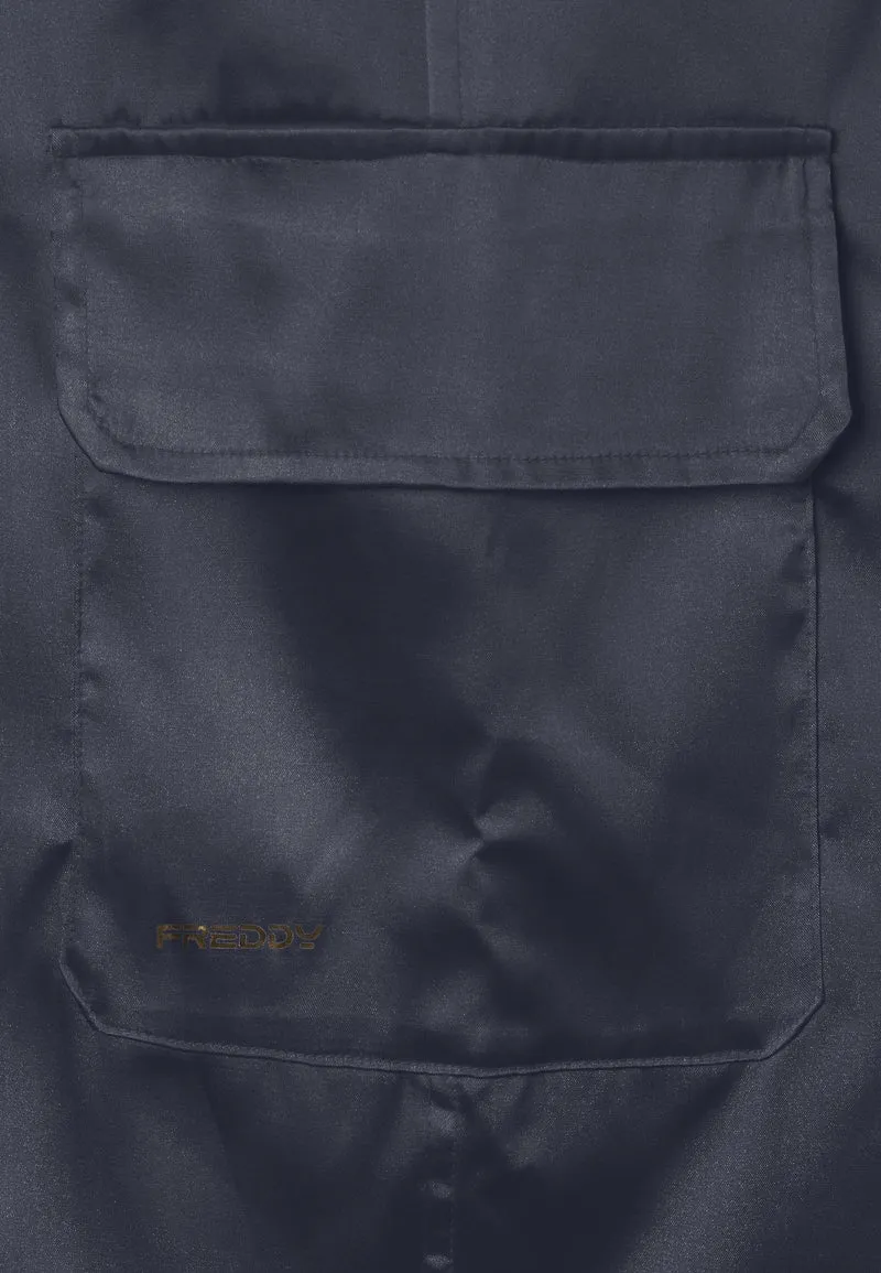 Silk-effect cargo trousers with elasticated bottom - Dark Sapphire Blue