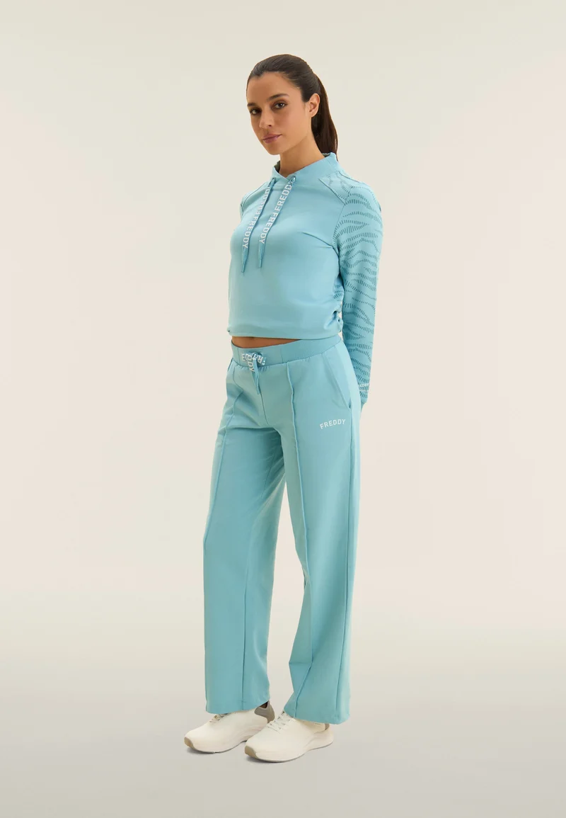 Wide leg trousers with FREDDY logoed drawstring - Milky Blue