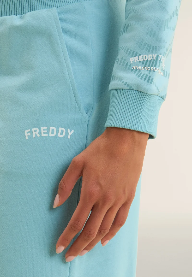 Wide leg trousers with FREDDY logoed drawstring - Milky Blue