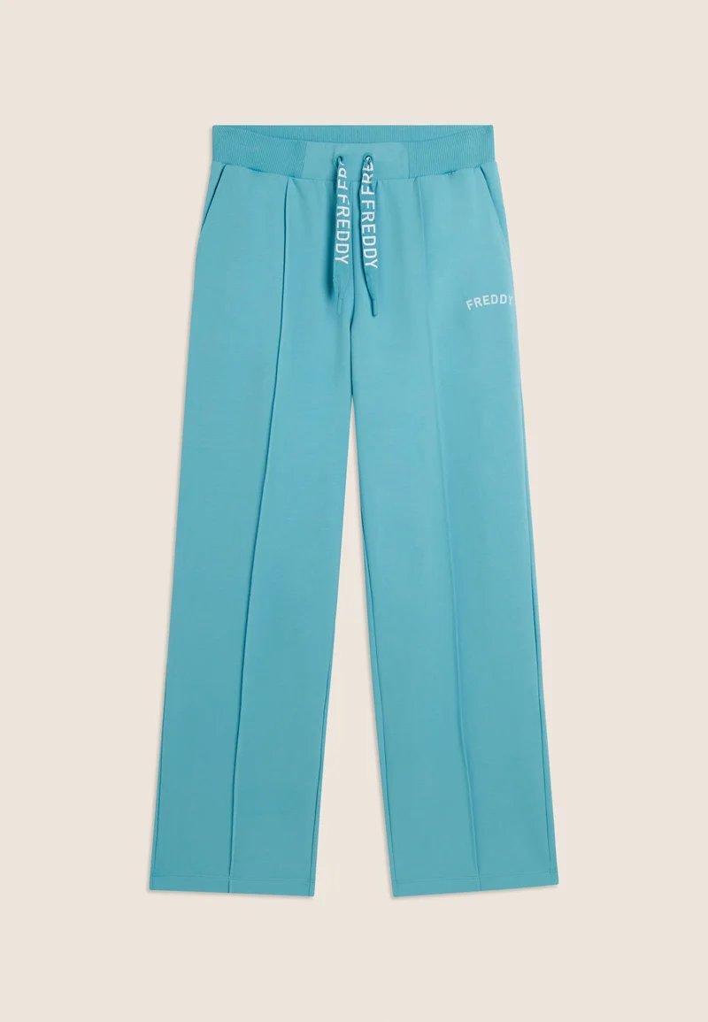 Wide leg trousers with FREDDY logoed drawstring - Milky Blue