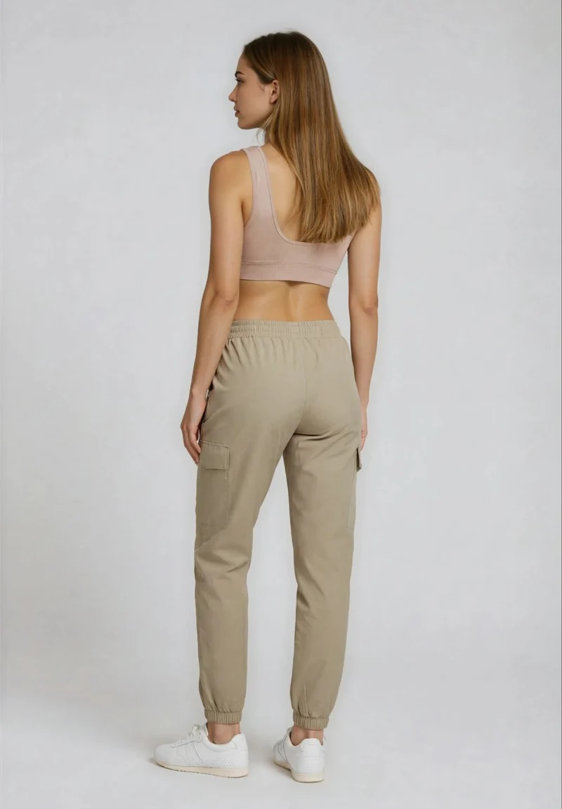 Stretch poplin cargo trousers - Abbey Stone Green