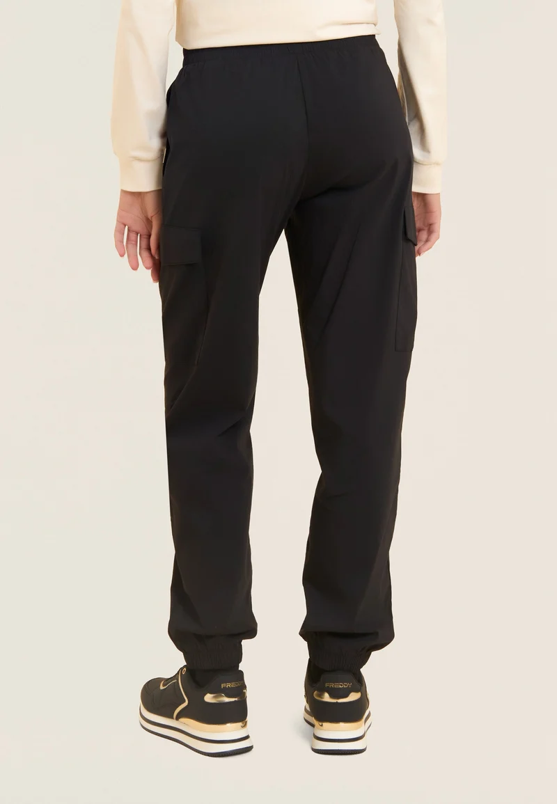 Stretch poplin cargo trousers - Black