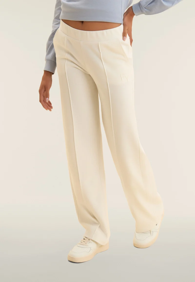 Wide-leg athletic trousers and embroidery logo - Egret White