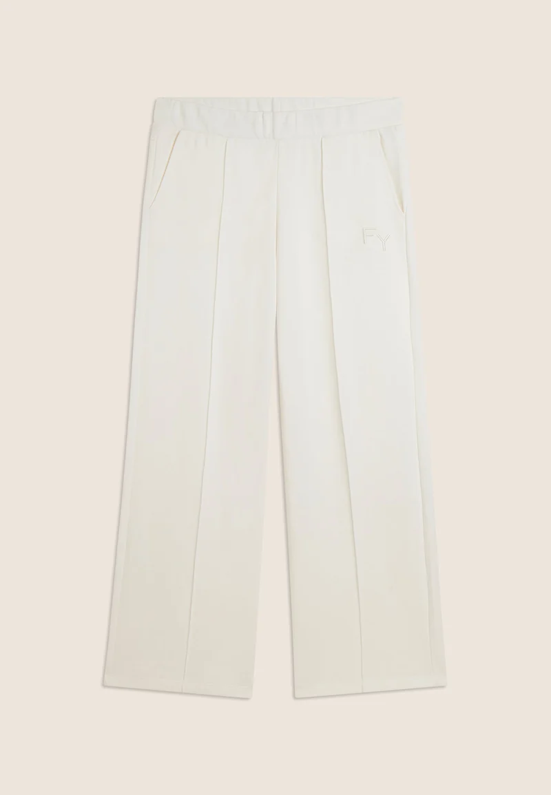 Wide-leg athletic trousers and embroidery logo - Egret White