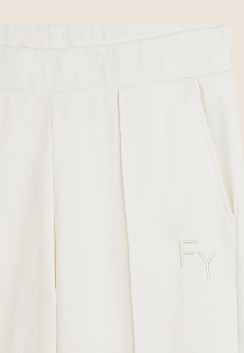 Wide-leg athletic trousers and embroidery logo - Egret White