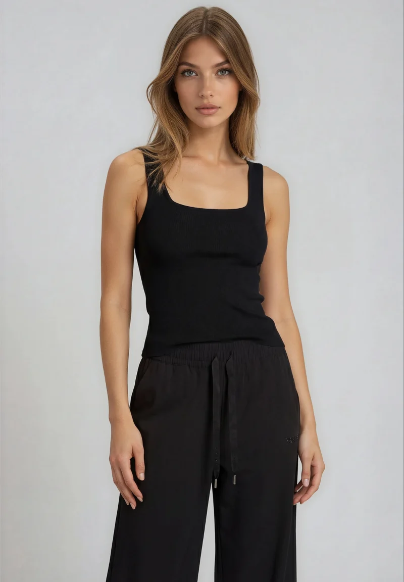 Cropped athletic trousers with wide leg and rhinestones - Black