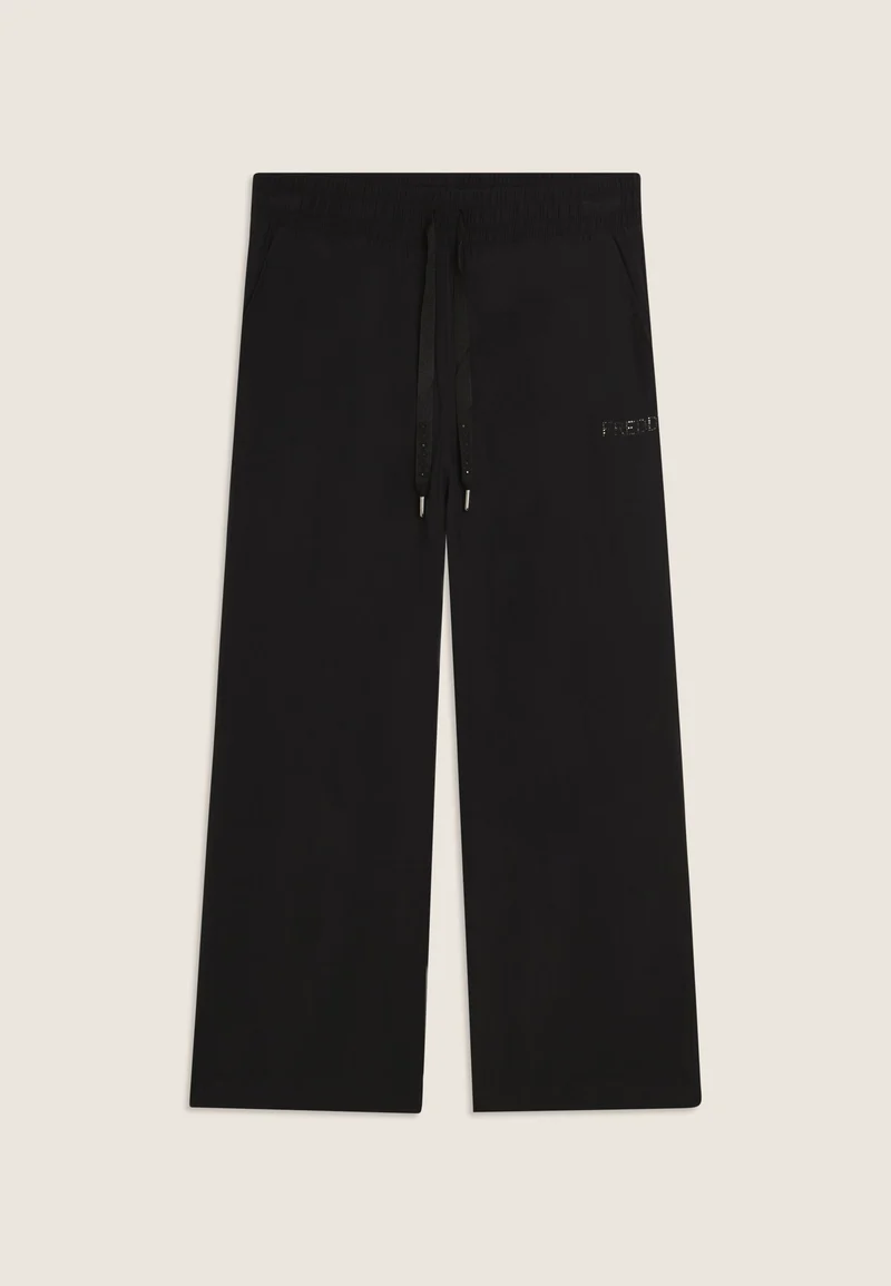 Cropped athletic trousers with wide leg and rhinestones - Black