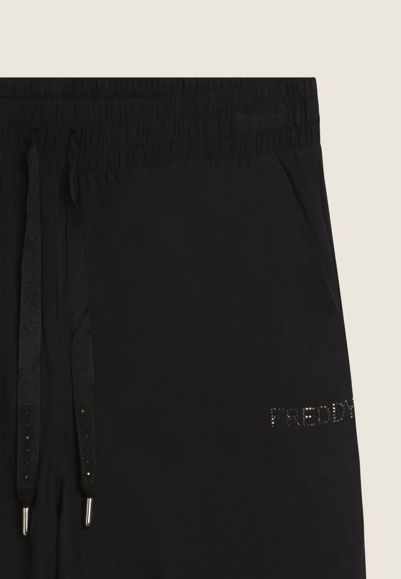 Cropped athletic trousers with wide leg and rhinestones - Black