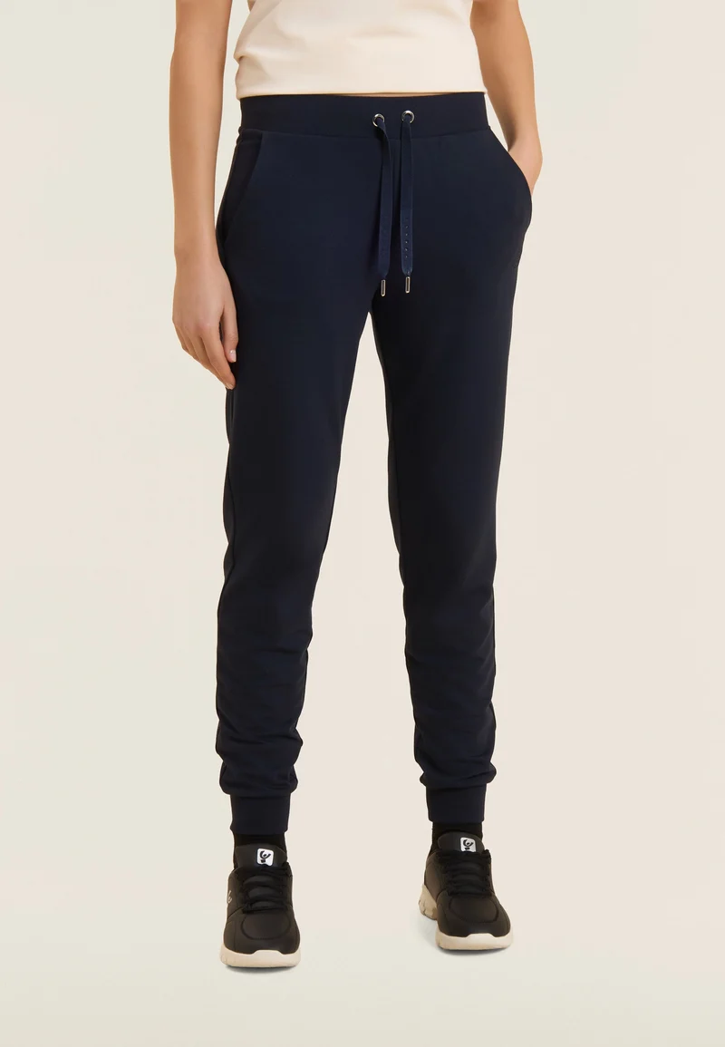 Athletic trousers with ribbed cuffs and rhinestones - Dark Sapphire Blue
