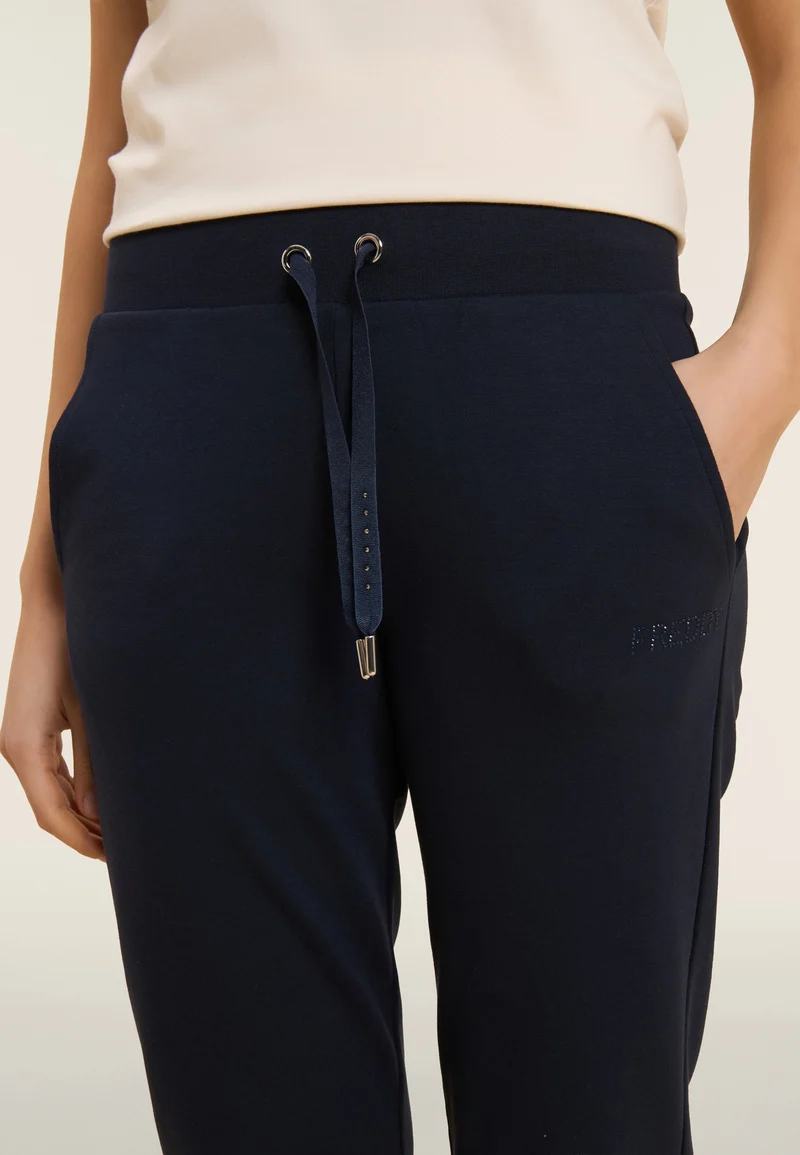 Athletic trousers with ribbed cuffs and rhinestones - Dark Sapphire Blue