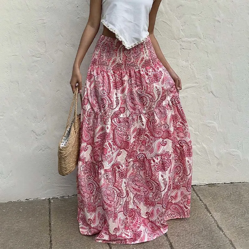 Olivenorma Resort Paisley Print High Waist Tiered Maxi Damenkleid