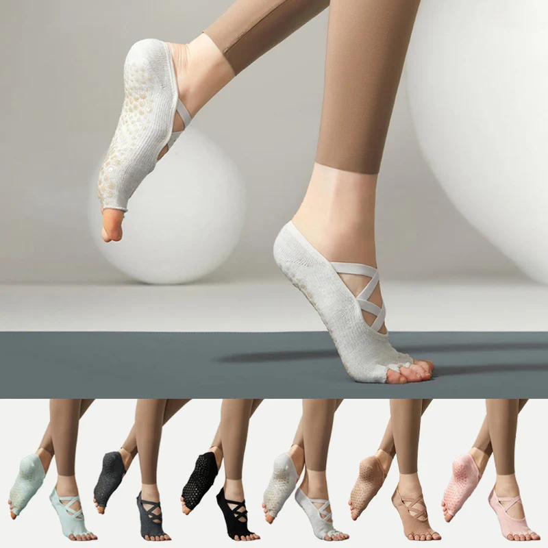 Olivenorma Anti-Rutsch-Socken mit gekreuzten Riemen für Yoga, Pilates & Barre – Damen-Yogasocken