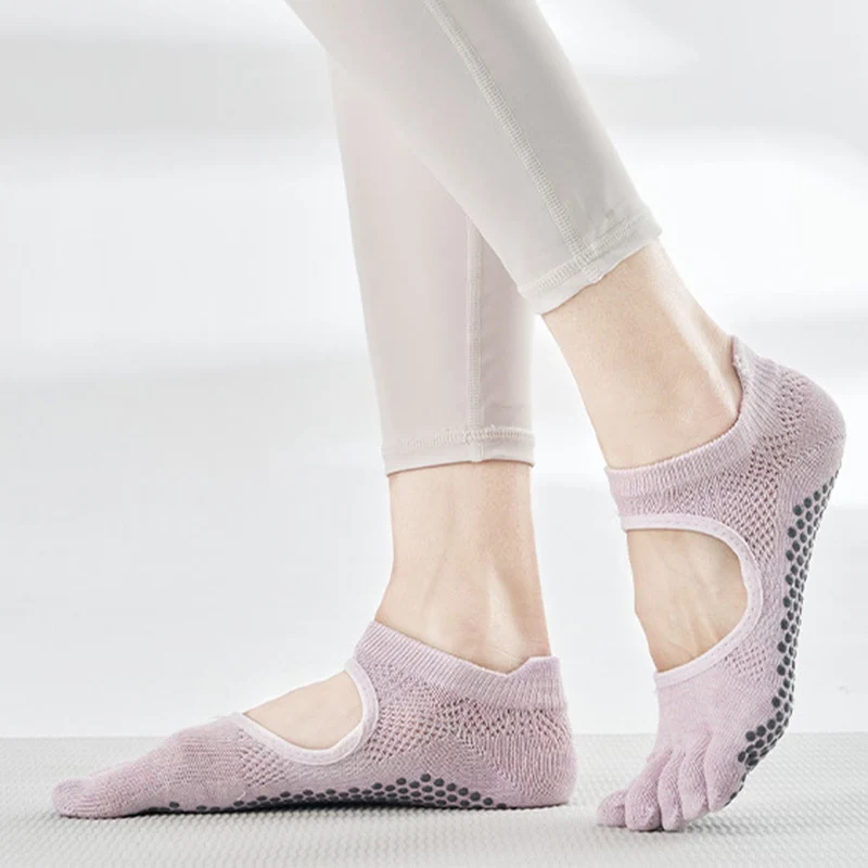 Olivenorma Multi-Sport Fünf-Zehen-Socken mit rutschfester Oberfläche und offener Seite, Damen-Yoga-Socken