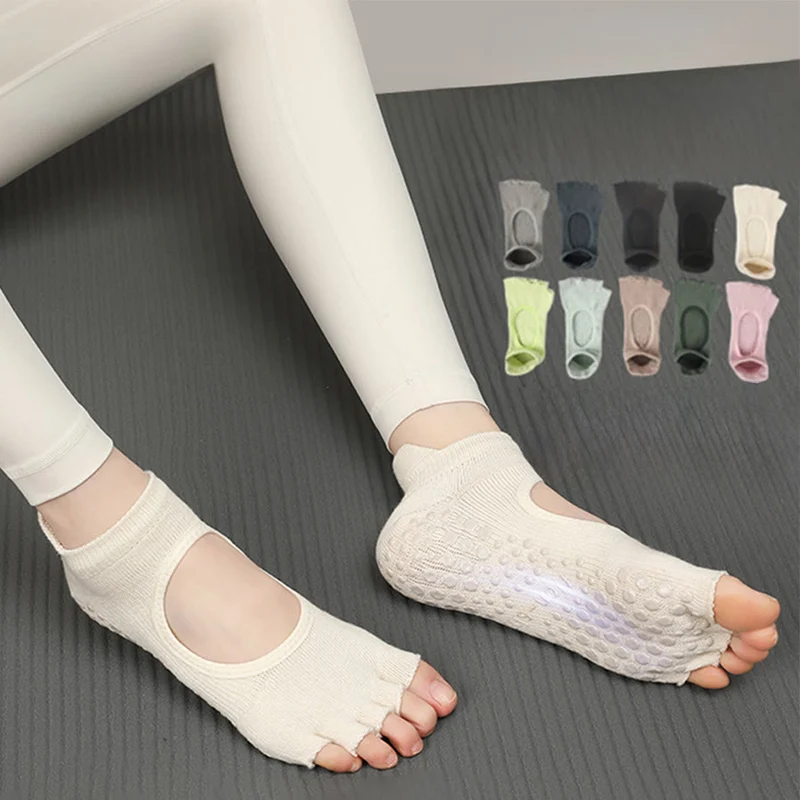 Olivenorma Multi-Sport Fünf-Zehen-Socken mit rutschfester Oberfläche und offener Seite, Damen-Yoga-Socken