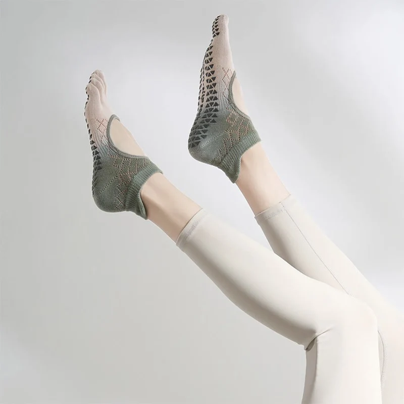 Olivenorma Multi-Sport Fünf-Zehen-Socken mit rutschfester Oberfläche und offener Seite, Damen-Yoga-Socken