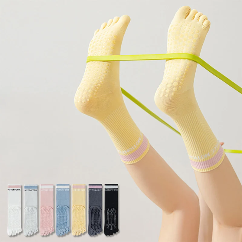 Olivenorma Secure-Fit Fünf-Zehen-Socken mit rutschfestem, kontrastfarbenem Bündchen für Damen – Yoga-Socken