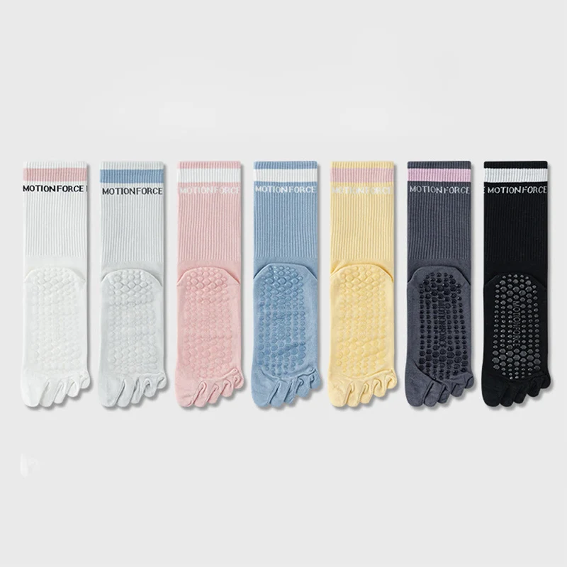 Olivenorma Secure-Fit Fünf-Zehen-Socken mit rutschfestem, kontrastfarbenem Bündchen für Damen – Yoga-Socken