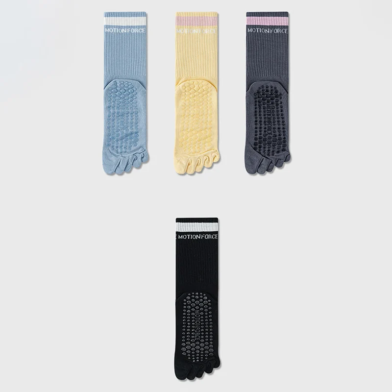 Olivenorma Secure-Fit Fünf-Zehen-Socken mit rutschfestem, kontrastfarbenem Bündchen für Damen – Yoga-Socken