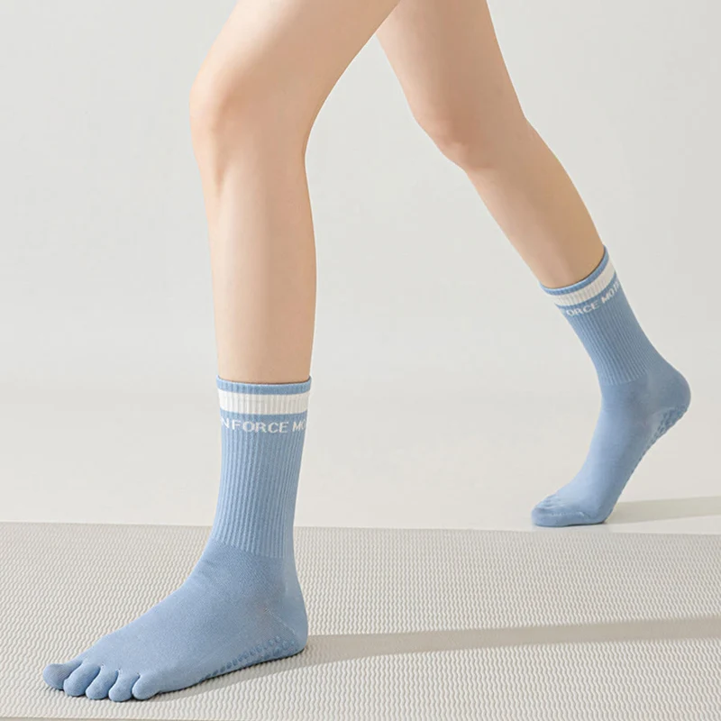 Olivenorma Secure-Fit Fünf-Zehen-Socken mit rutschfestem, kontrastfarbenem Bündchen für Damen – Yoga-Socken