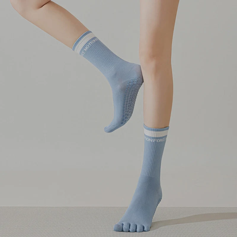 Olivenorma Secure-Fit Fünf-Zehen-Socken mit rutschfestem, kontrastfarbenem Bündchen für Damen – Yoga-Socken