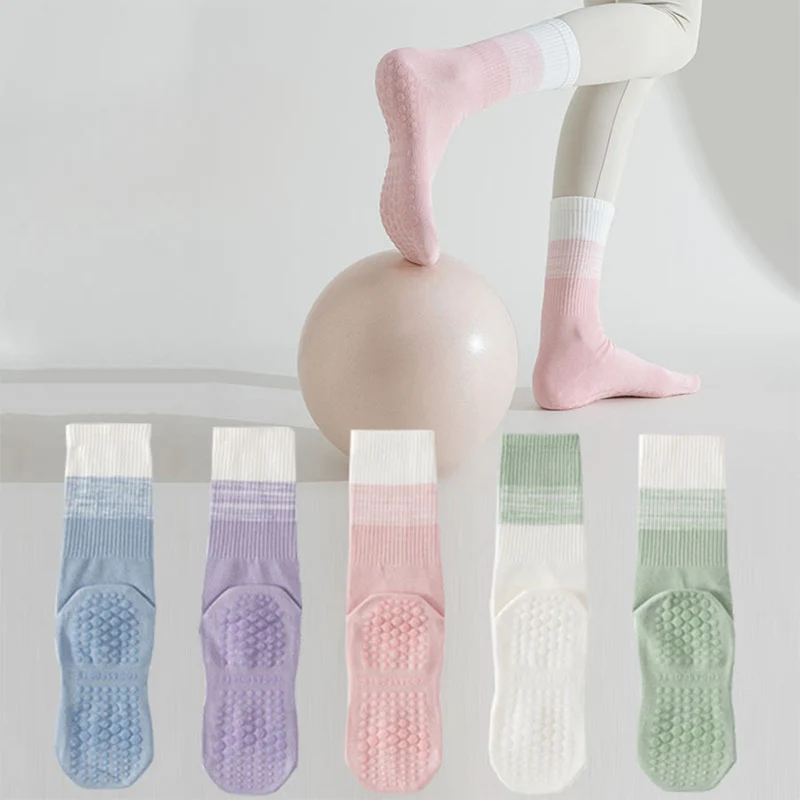 Olivenorma Zweifarbige, knöchellange, rutschfeste Yoga-Socken mit Silikonnoppen für Damen